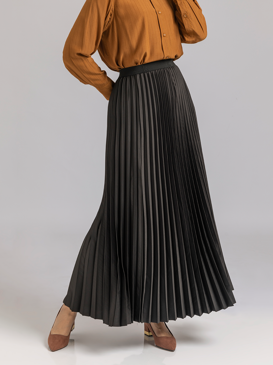 Rhea Pleated Midi Poplin Skirt